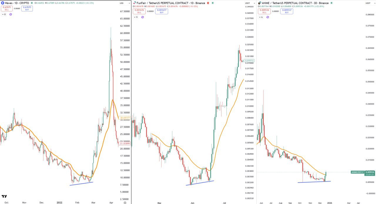 WAVES, FunFair и ANIME — бычьи дивергенции