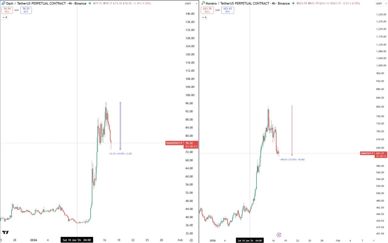 Первая коррекция приватных монет?