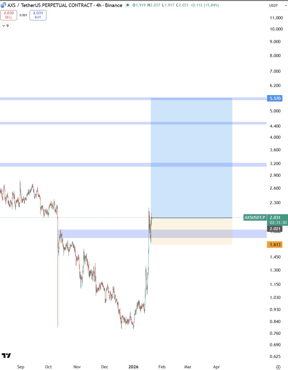 AXS/USDT — зона 25 февраля