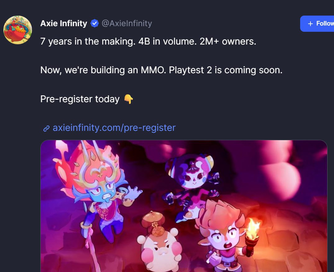 Axie Infinity анонсирует MMO «Playtest 2» — предрегистрация